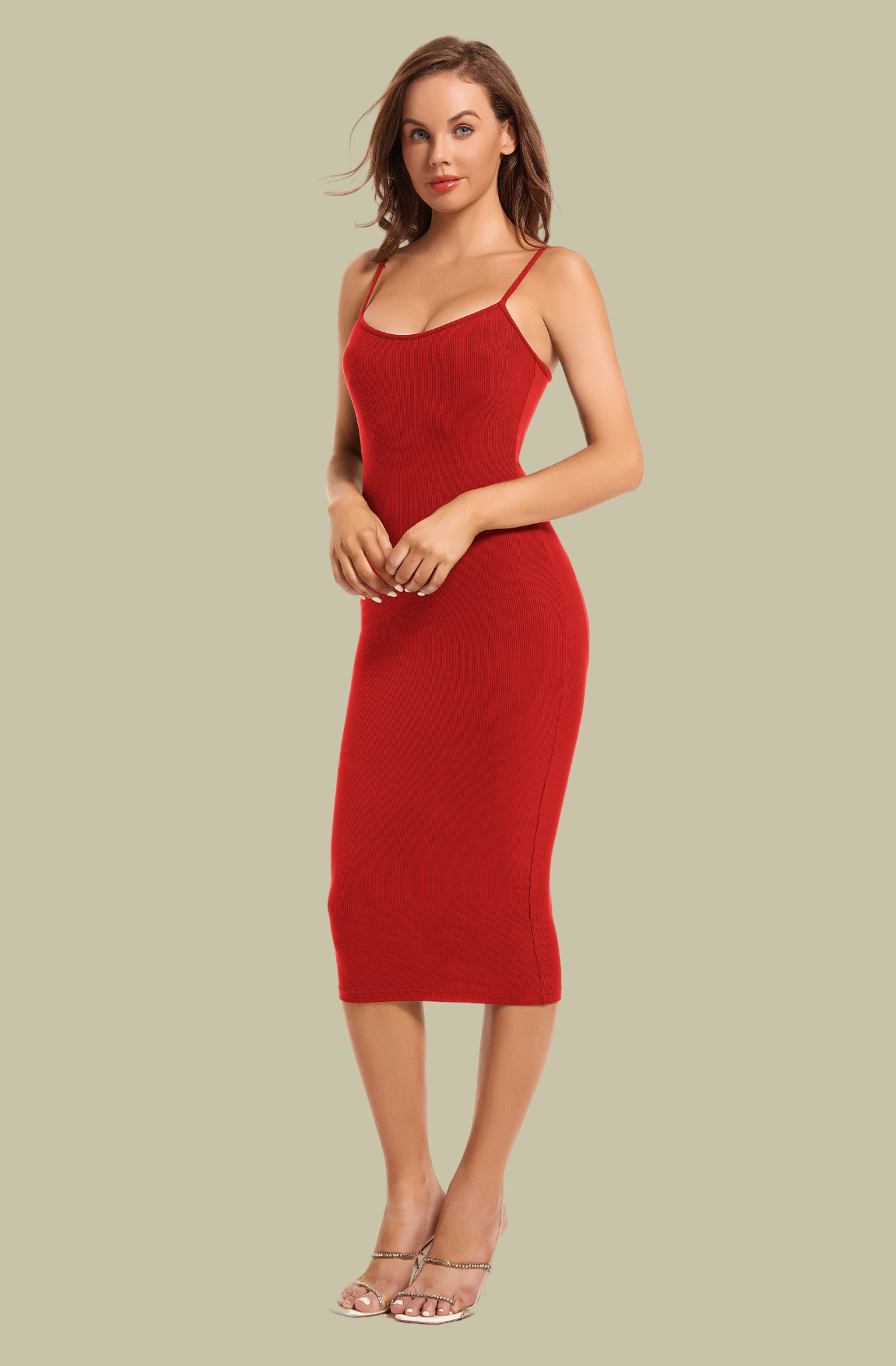 Built-In Shapewear Slip Midi Lounge Dress