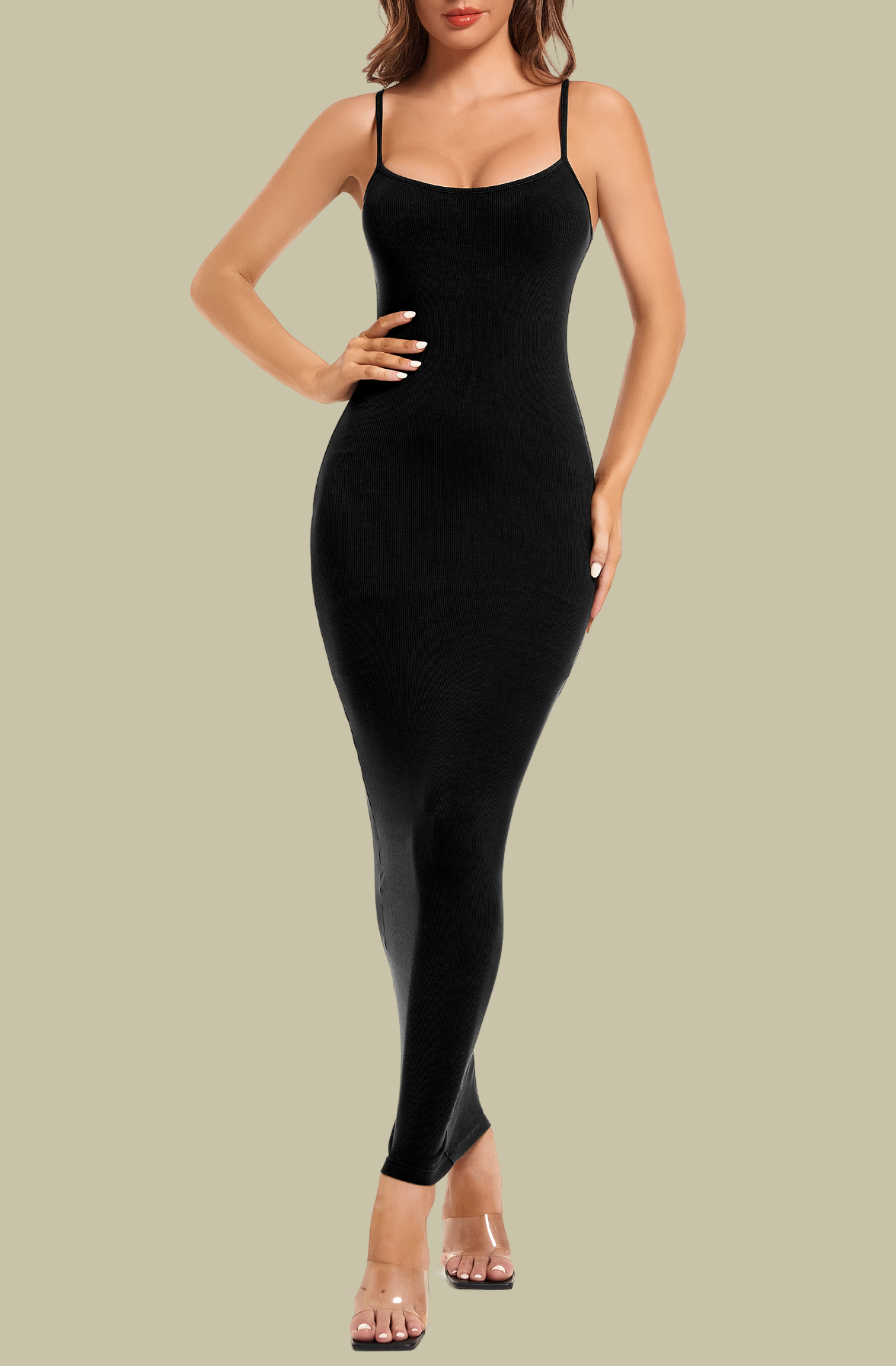 Built-In Shapewear Slip Maxi Lounge Dress Body Shaper Maxi Dress